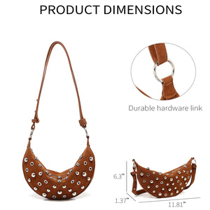Fashion Retro Rivet Crossbody Bag for Women – Metallic Matte PU Underarm Shoulder Bag