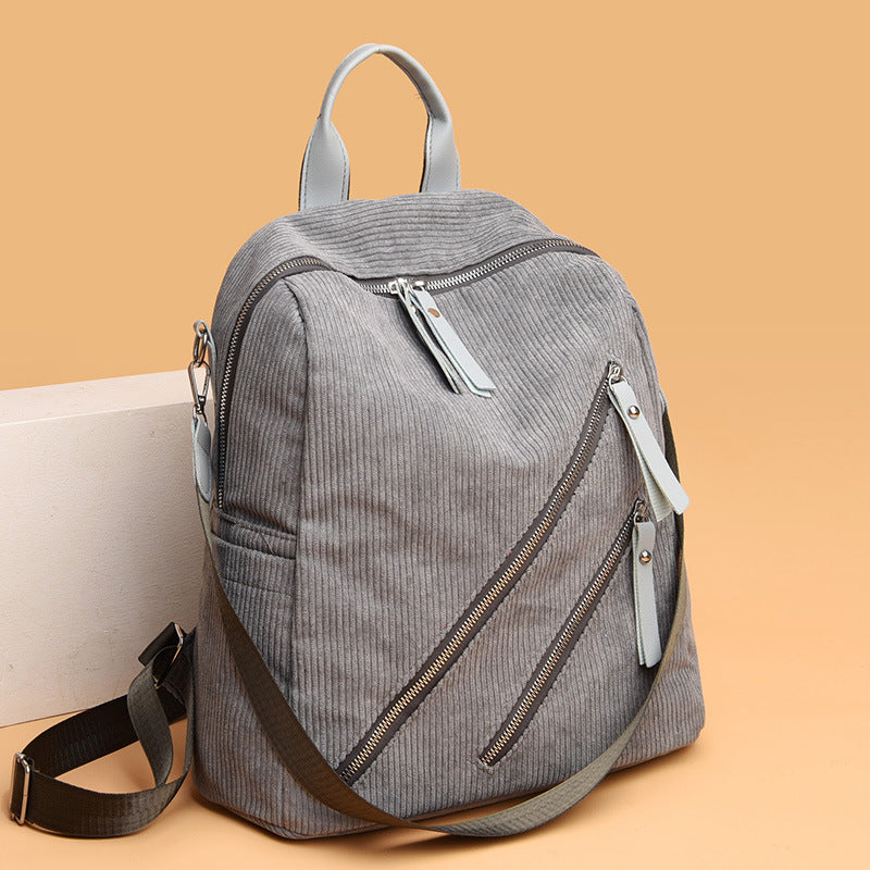 Simple Street Trendy Women’s Backpack – Large Capacity Corduroy Casual Bag for Daily, School & Travel Use