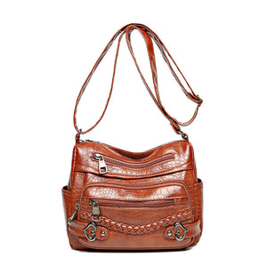New Fashion Large Capacity Knitted Messenger Bag – Soft PU Leather Crossbody for Women