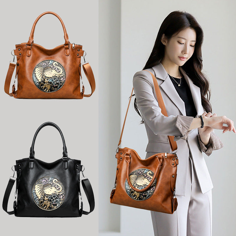 Retro Chinese Style Soft Bread Shoulder Bag – Elegant PU Leather Crossbody in Brown or Black