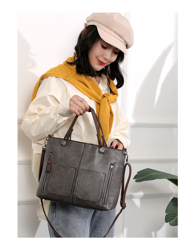 Women’s Large-Capacity Retro Tote Bag – Simple PU Crossbody Handbag for Work, Travel, and Daily Use