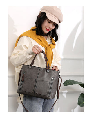 Women’s Large-Capacity Retro Tote Bag – Simple PU Crossbody Handbag for Work, Travel, and Daily Use