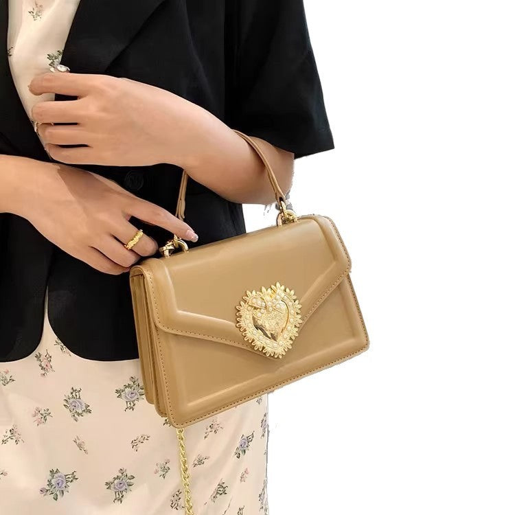 Fashion Portable Small Square Bag – Genuine Leather Flip Double Compartment Shoulder Crossbody Bag