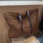 Women’s Summer Woven Shoulder Bag – Large Capacity Beach Tote Handbag with Zipper, Fashion Casual Straw Style