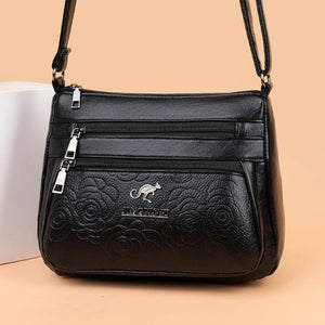 Women’s Middle-aged and Elderly Shoulder Messenger Bag – Soft PU Leather Embossed Grandma Crossbody Bag