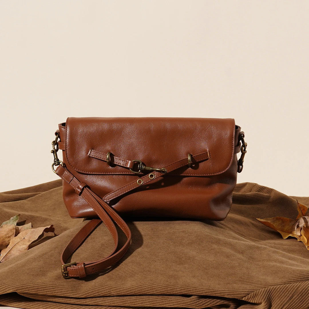 Leather Solid Color Large Capacity Shoulder Crossbody Bag – Genuine Cowhide Soft Everyday Tote