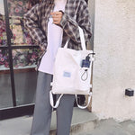 Harajuku Canvas Backpack for Women – Korean Style Tote Shoulder Bag with Pockets, Preppy Student Schoolbag