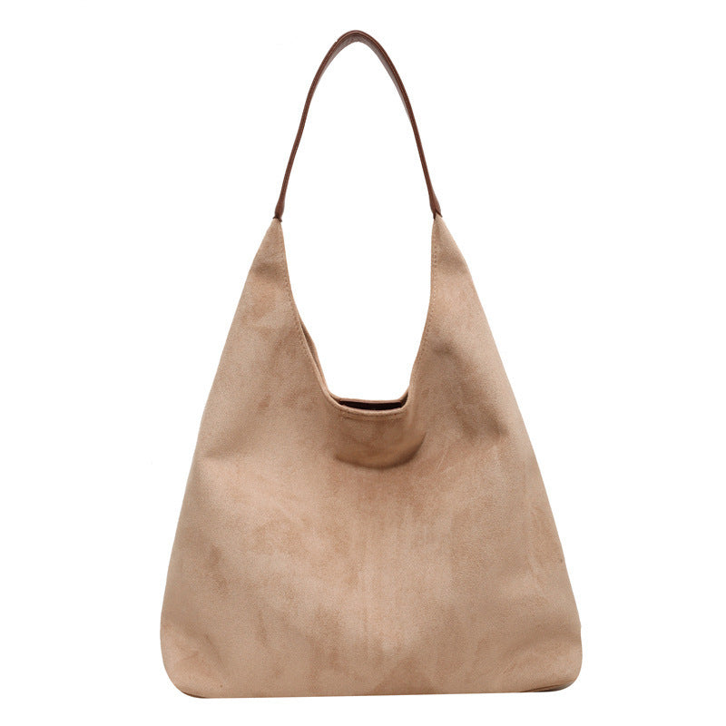 Women’s One-Shoulder Underarm Bag – Large Capacity Suede Tote, Simple Solid Color Casual Commuter Handbag