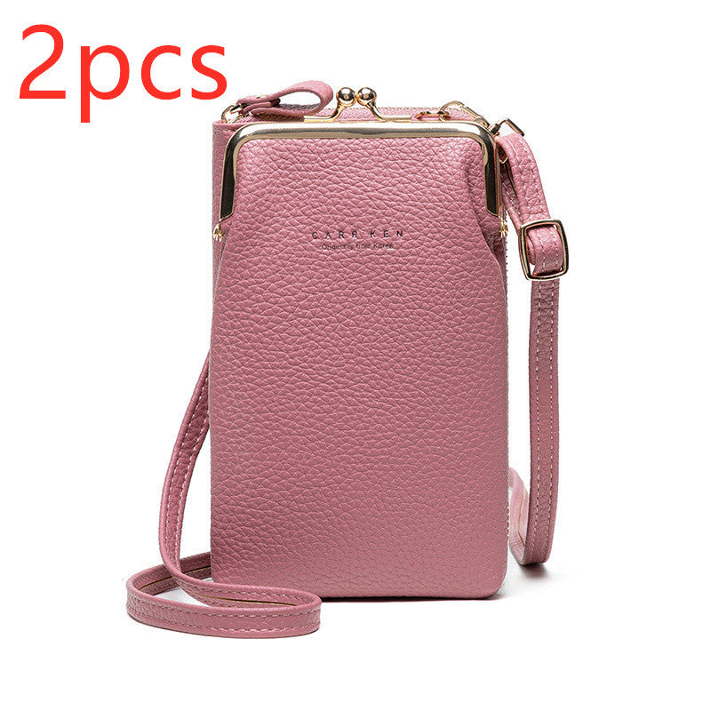 Fashion Lychee Pattern Crossbody Bag - Solid Color PU Leather Diagonal Shoulder Bag
