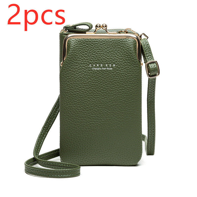 Fashion Lychee Pattern Crossbody Bag - Solid Color PU Leather Diagonal Shoulder Bag