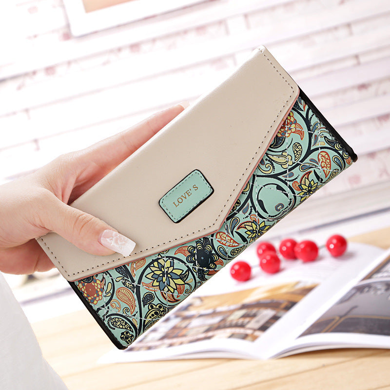 BIRDS Mid-Length Women's Wallet - Embroidered Flower PU Leather Zip Purse