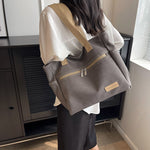 Women’s Canvas Shoulder Tote Bag – Large Casual Handbag with Contrast Stitching, Daily Travel and Work Bag