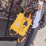 Harajuku Canvas Backpack for Women – Korean Style Tote Shoulder Bag with Pockets, Preppy Student Schoolbag