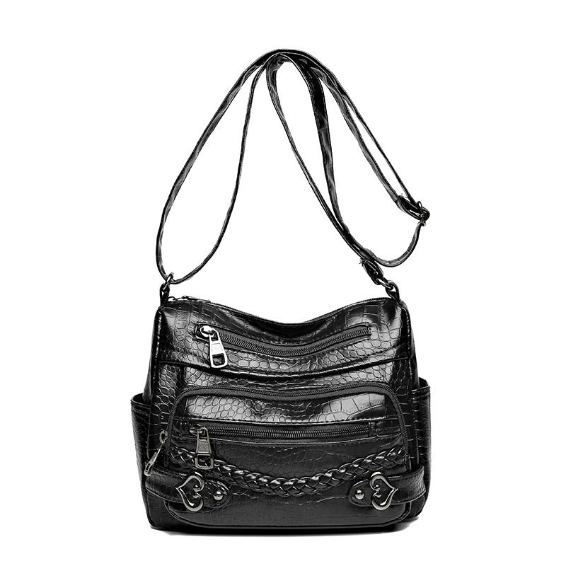 New Fashion Large Capacity Knitted Messenger Bag – Soft PU Leather Crossbody for Women
