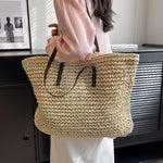 Women’s Summer Woven Shoulder Bag – Large Capacity Beach Tote Handbag with Zipper, Fashion Casual Straw Style