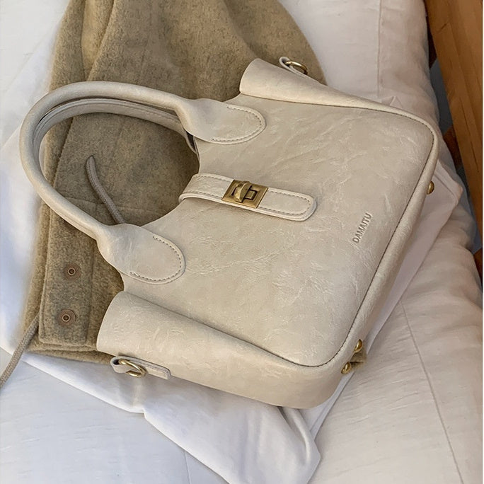 Women’s Fashion Korean Small Tote Bag – Simple PU Leather Bucket Handbag for Daily Use