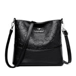 Soft Leather Bucket Bag for Women – Embossed Floral Large Capacity PU Shoulder Handbag