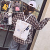 Harajuku Canvas Backpack for Women – Korean Style Tote Shoulder Bag with Pockets, Preppy Student Schoolbag