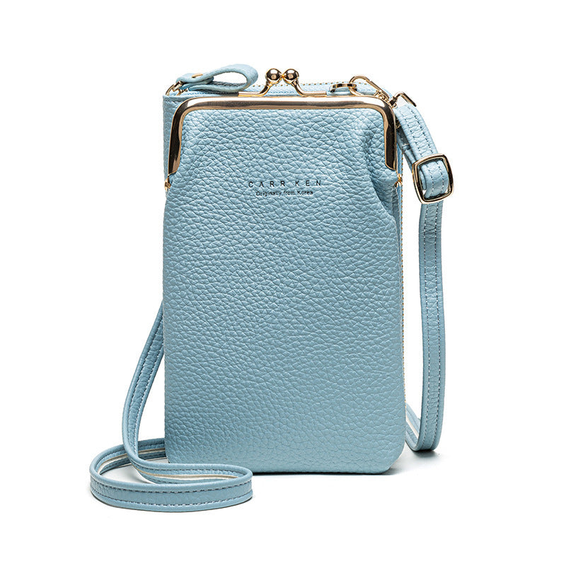 Fashion Lychee Pattern Crossbody Bag - Solid Color PU Leather Diagonal Shoulder Bag