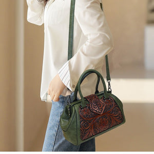 Handmade Carved One-Shoulder Women's Leather Bag – Retro PU Pillow Shape Shoulder Handbag