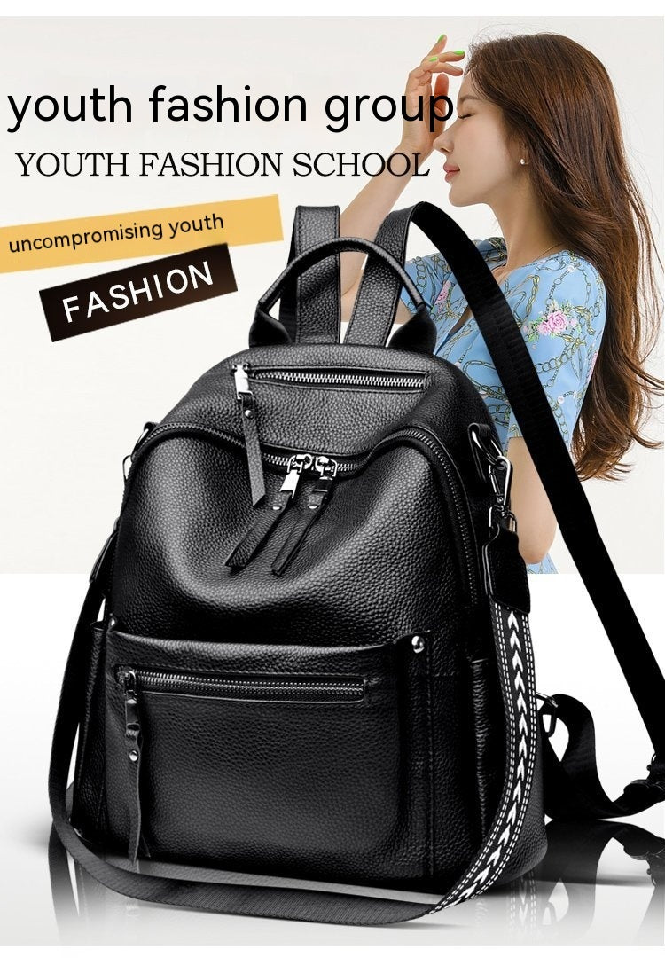 Women’s Genuine Cowhide Leather Backpack – Large Capacity Travel Schoolbag with Rivets, Stylish College Design