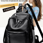 Women’s Genuine Cowhide Leather Backpack – Large Capacity Travel Schoolbag with Rivets, Stylish College Design