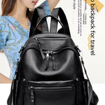 Women’s Genuine Cowhide Leather Backpack – Large Capacity Travel Schoolbag with Rivets, Stylish College Design