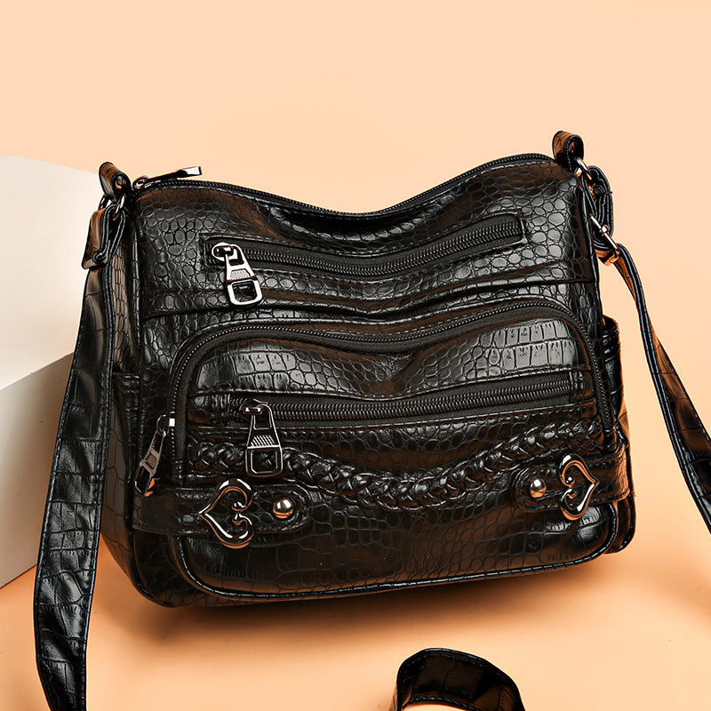 New Fashion Large Capacity Knitted Messenger Bag – Soft PU Leather Crossbody for Women
