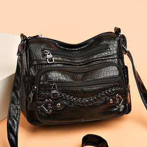 New Fashion Large Capacity Knitted Messenger Bag – Soft PU Leather Crossbody for Women