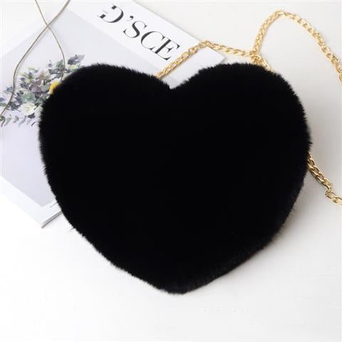 Love Heart Plush Chain Shoulder Bag for Women – Cute Valentine’s Day Party Purse