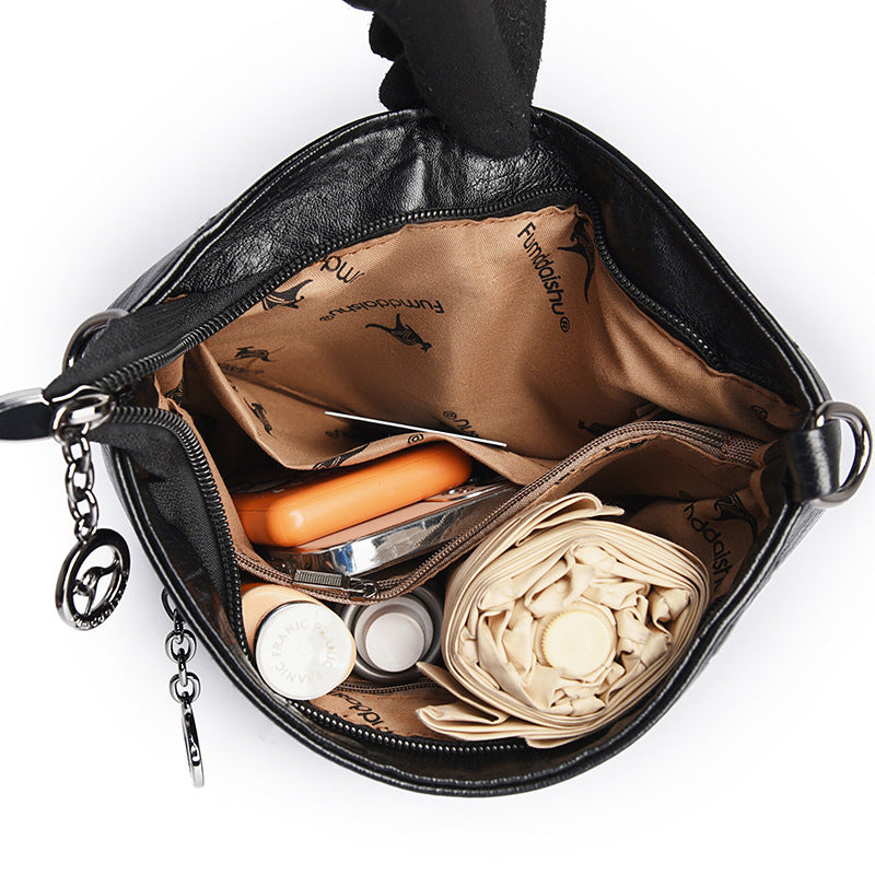Soft Leather Bucket Bag for Women – Embossed Floral Large Capacity PU Shoulder Handbag