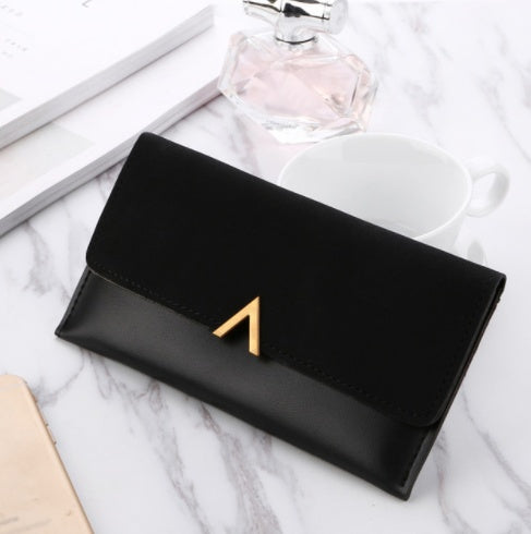 Elegant Black Women's Clutch Wallet - Long Bi-fold with Stylish Metal Accent