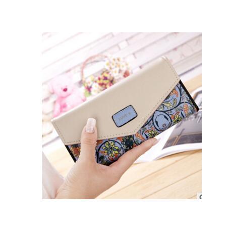 BIRDS Mid-Length Women's Wallet - Embroidered Flower PU Leather Zip Purse