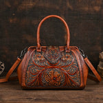 Handmade Carved One-Shoulder Women's Leather Bag – Retro PU Pillow Shape Shoulder Handbag