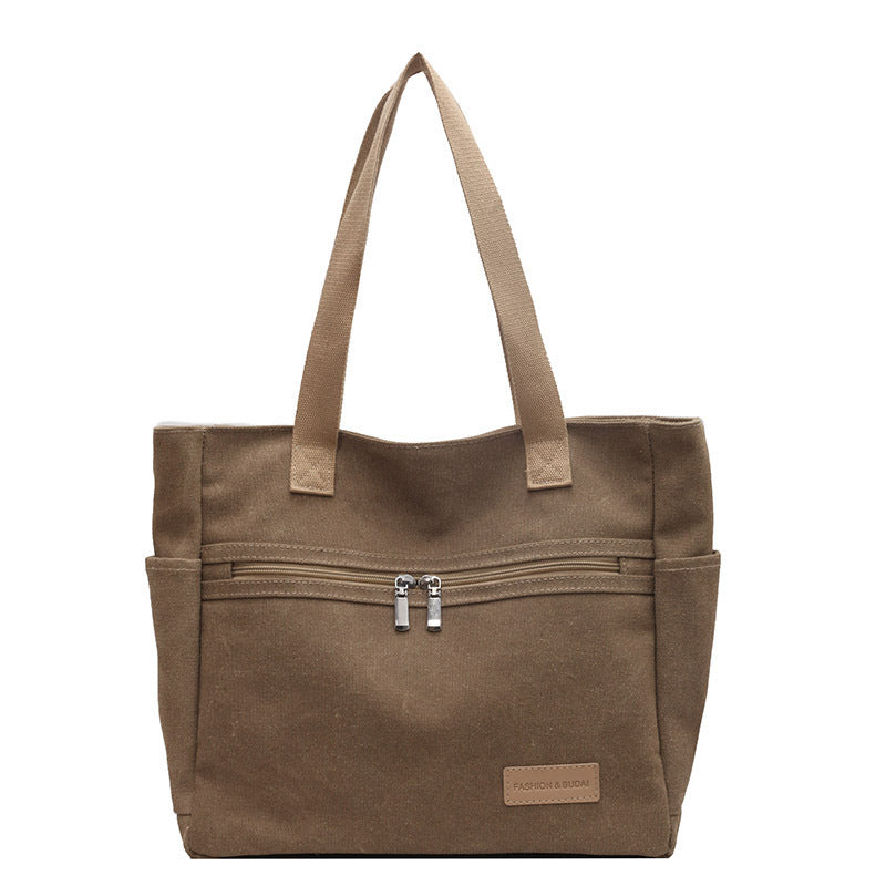 Women’s Canvas Shoulder Tote Bag – Large Casual Handbag with Contrast Stitching, Daily Travel and Work Bag