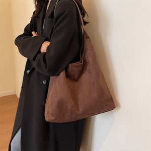 Women’s One-Shoulder Underarm Bag – Large Capacity Suede Tote, Simple Solid Color Casual Commuter Handbag