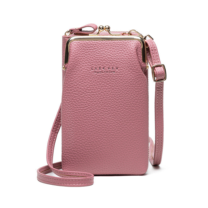 Fashion Lychee Pattern Crossbody Bag - Solid Color PU Leather Diagonal Shoulder Bag