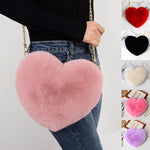 Love Heart Plush Chain Shoulder Bag for Women – Cute Valentine’s Day Party Purse