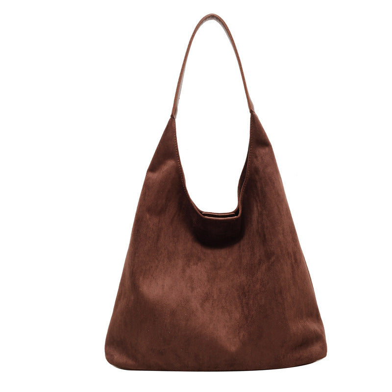 Women’s One-Shoulder Underarm Bag – Large Capacity Suede Tote, Simple Solid Color Casual Commuter Handbag