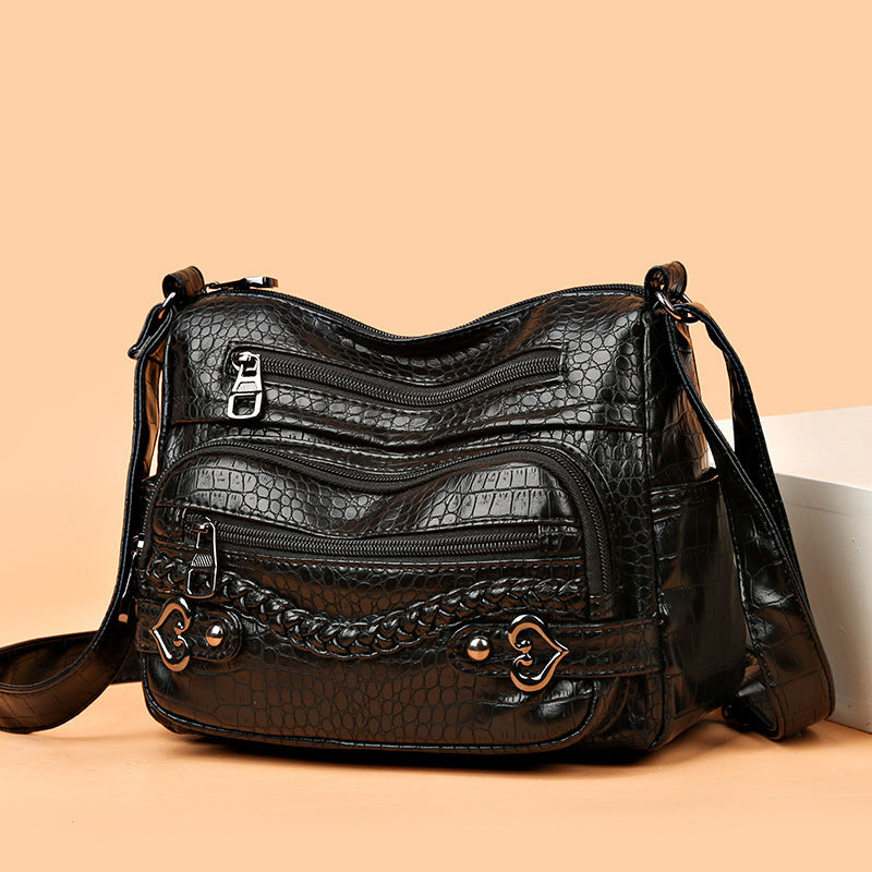 New Fashion Large Capacity Knitted Messenger Bag – Soft PU Leather Crossbody for Women