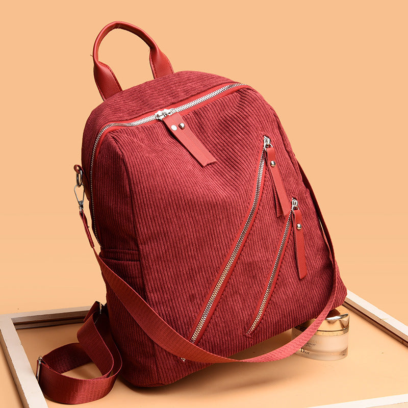Simple Street Trendy Women’s Backpack – Large Capacity Corduroy Casual Bag for Daily, School & Travel Use