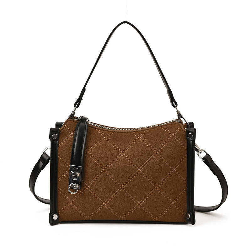 Women’s Diamond Plaid Shoulder Messenger Bag – High-grade PU Leather Handbag with Lock