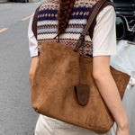Autumn Winter Retro Suede Shoulder Bag – Large Capacity High-end Women’s Handbag in Elegant Brown