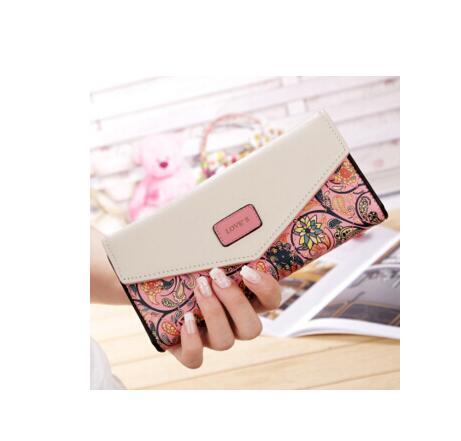BIRDS Mid-Length Women's Wallet - Embroidered Flower PU Leather Zip Purse