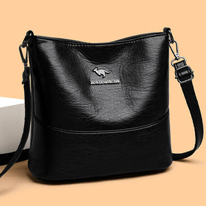 European American Simple Versatile Bucket Bag – Soft PU Leather Shoulder Handbag for Women