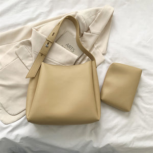 Women’s Large Shoulder Tote Bag – PU Leather Leisure Combination Handbag with Small Pouch, Casual Everyday Bag