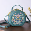 Literary National Style Round Crossbody Shoulder Bag for Women – Embroidered PU Leather, Small & Stylish