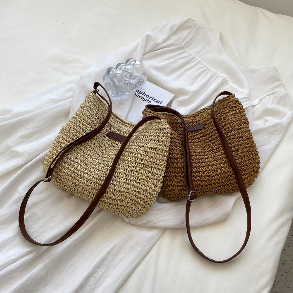 Niche Design Vacation Straw Tote Bag – Women’s Woven Handbag for Beach, Travel, and Summer Outings