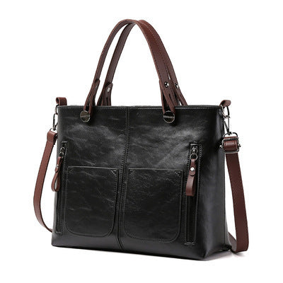 Women’s Large-Capacity Retro Tote Bag – Simple PU Crossbody Handbag for Work, Travel, and Daily Use