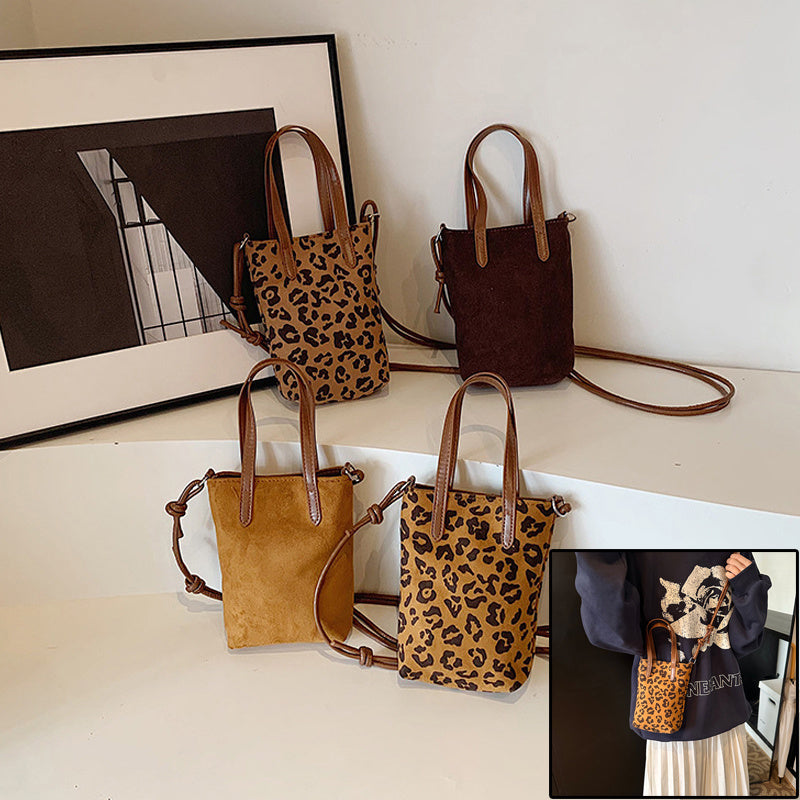 Women's Retro Leopard Print Crossbody Bag – Autumn Winter Suede Shoulder Phone Bag, Stylish PU Handbag